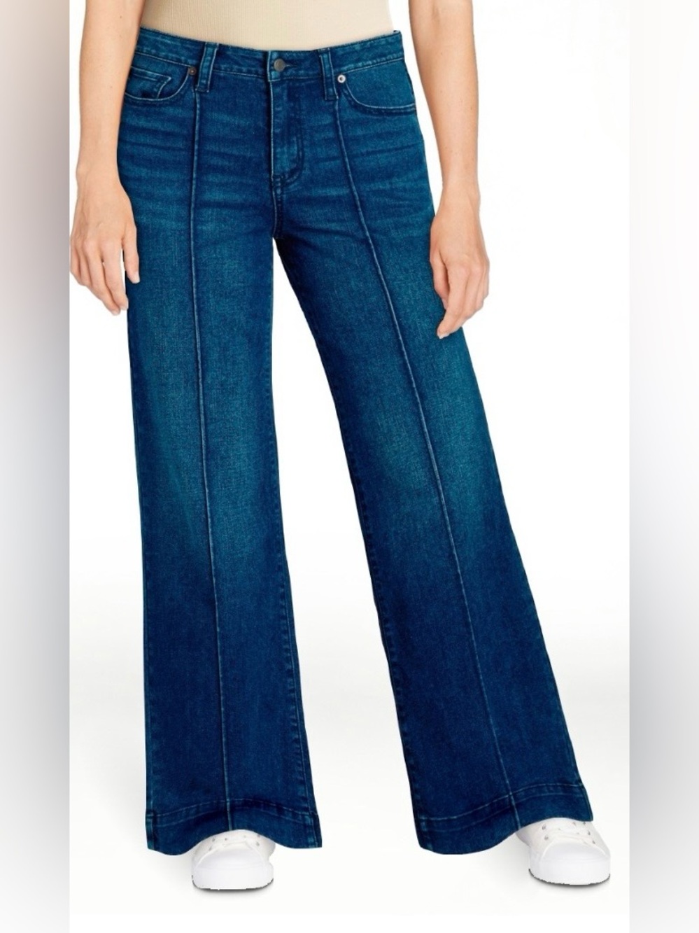 Time and Tru Dark Blue Wide-Leg Jeans with Front Panel Seams
